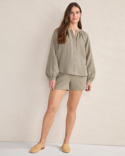 ORGANIC COTTON GAUZE LONG SLEEVE TOP | Talbots