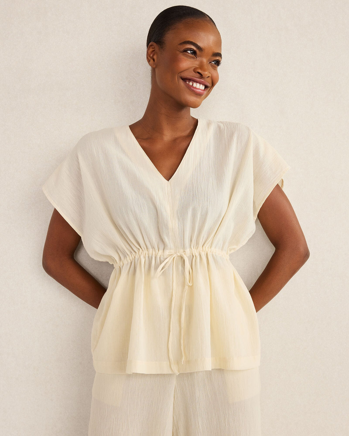 ORGANIC COTTON CRINKLE GAUZE FLUTTER SLEEVE TOP | Talbots