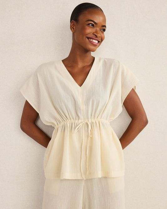 ORGANIC COTTON CRINKLE GAUZE FLUTTER SLEEVE TOP | Talbots