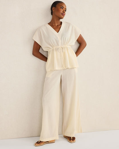 ORGANIC COTTON CRINKLE GAUZE FLUTTER SLEEVE TOP | Talbots