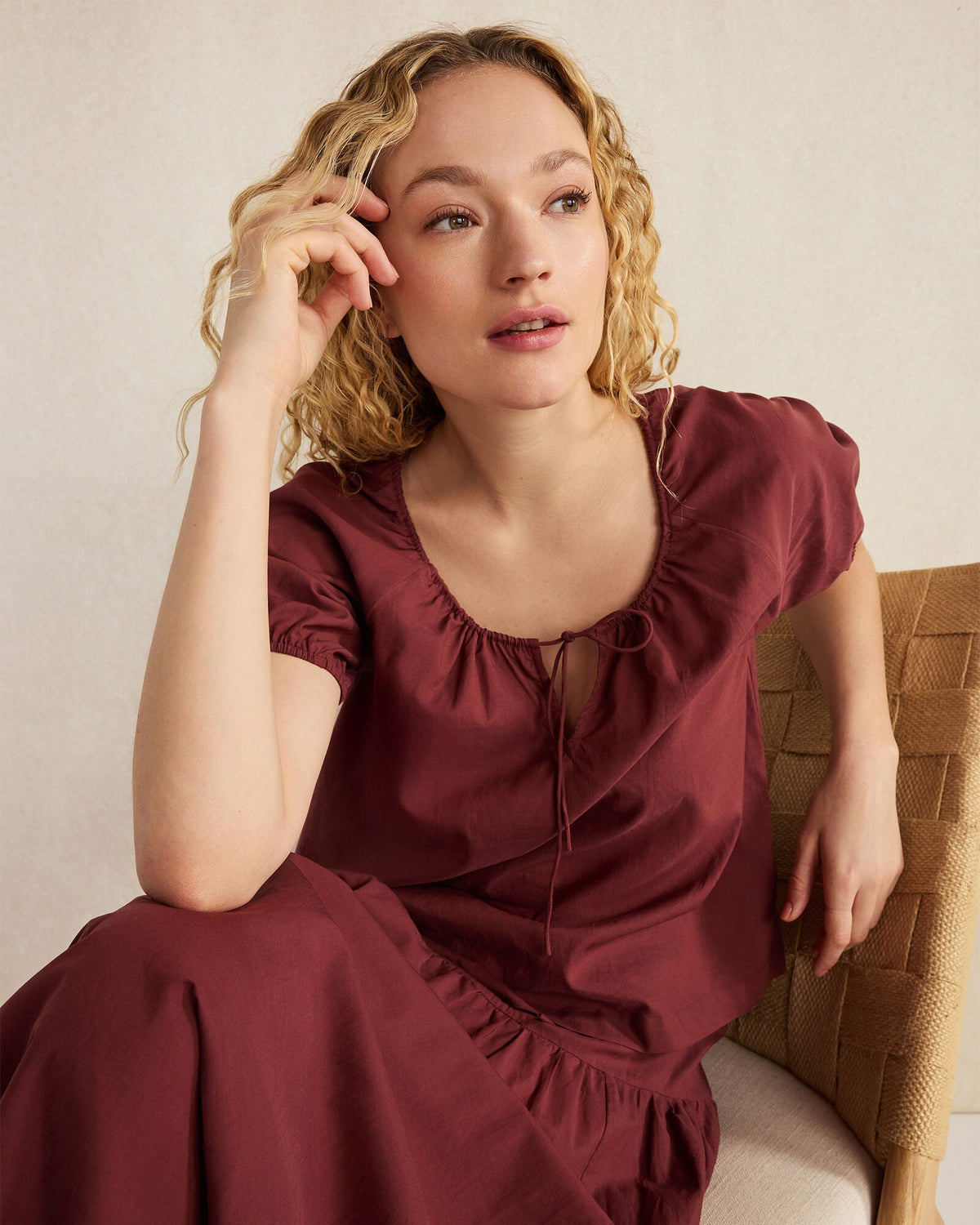 COTTON VOILE BLEND GATHERED SCOOP NECK TOP | Talbots