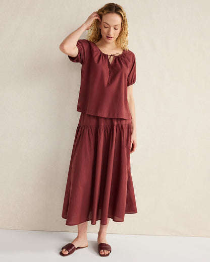 COTTON VOILE BLEND GATHERED SCOOP NECK TOP | Talbots