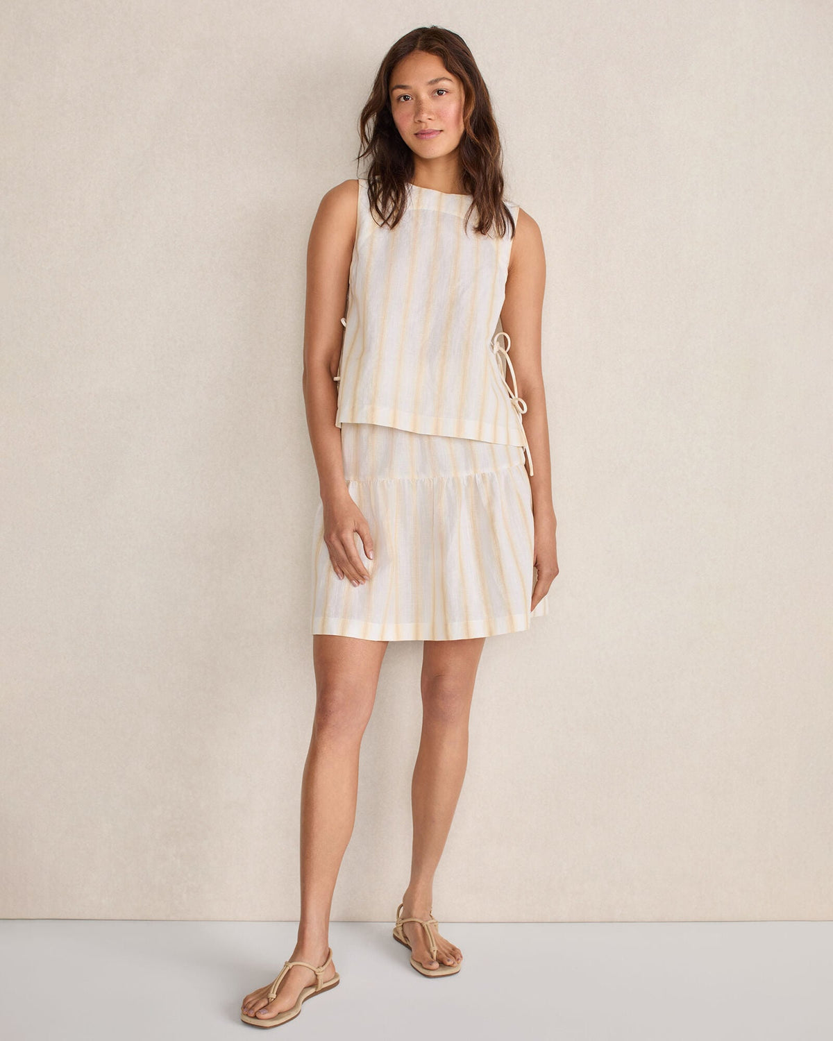 ORGANIC COTTON LINEN STRIPE SIDE TIE TANK | Talbots