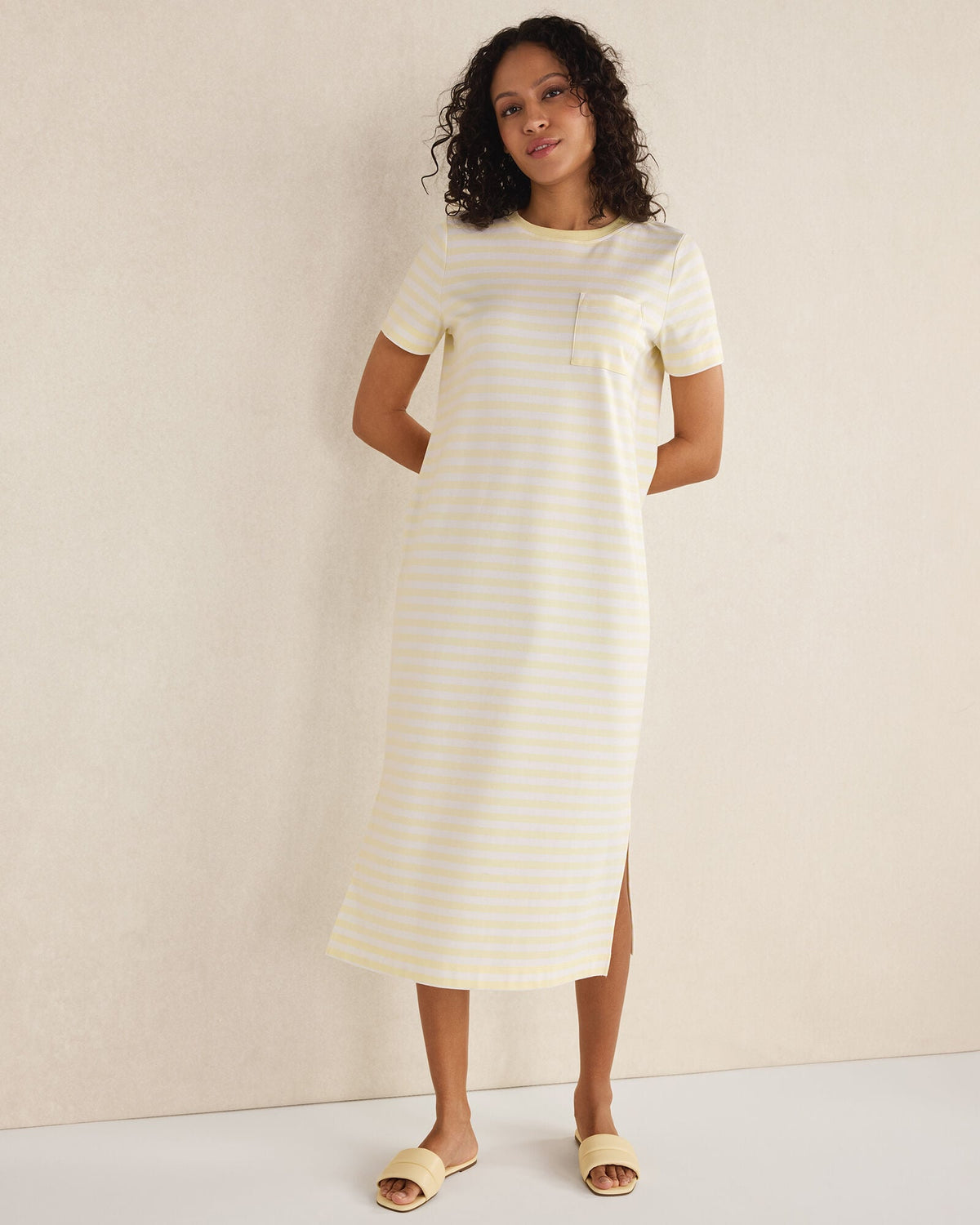 ORGANIC COTTON INTERLOCK STRIPE T-SHIRT DRESS | Talbots