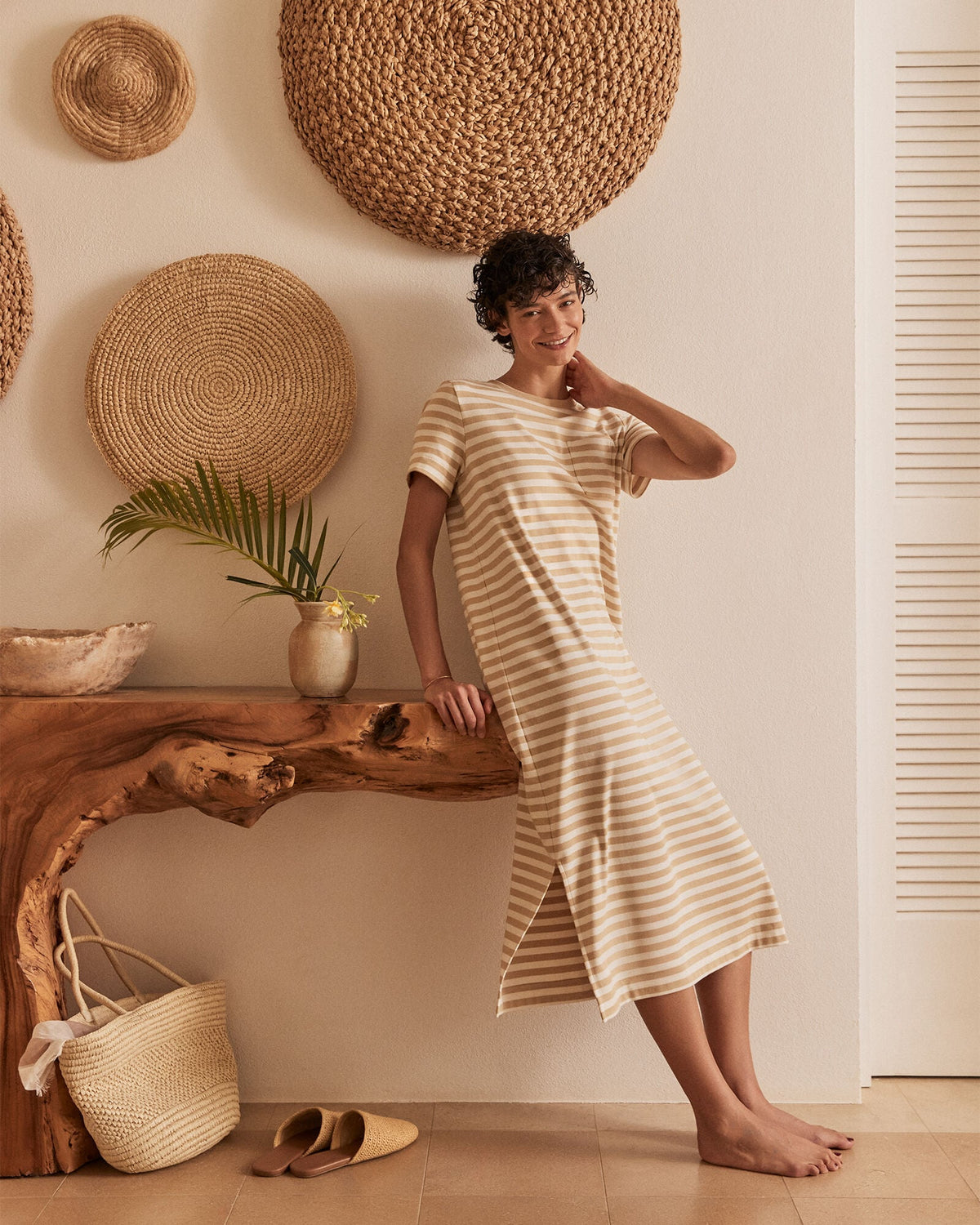 ORGANIC COTTON INTERLOCK STRIPE T-SHIRT DRESS | Talbots