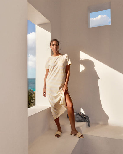 ORGANIC COTTON INTERLOCK STRIPE T-SHIRT DRESS | Talbots