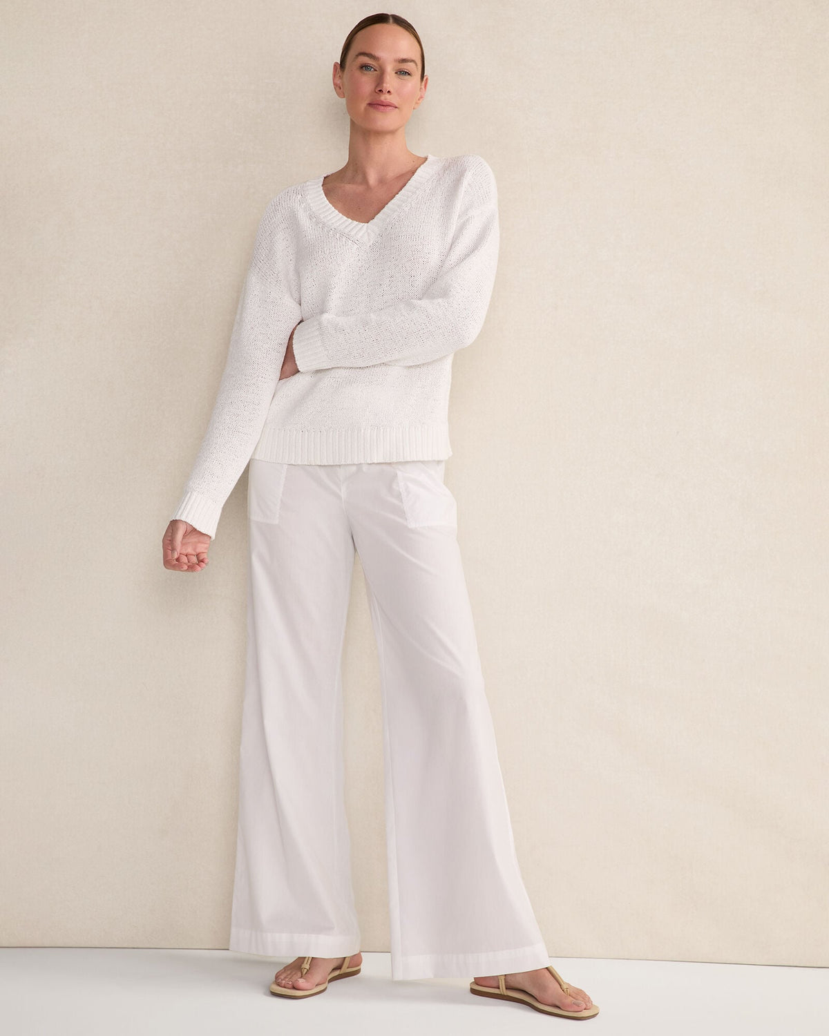 ORGANIC COTTON POPLIN WIDE LEG PANTS | Talbots