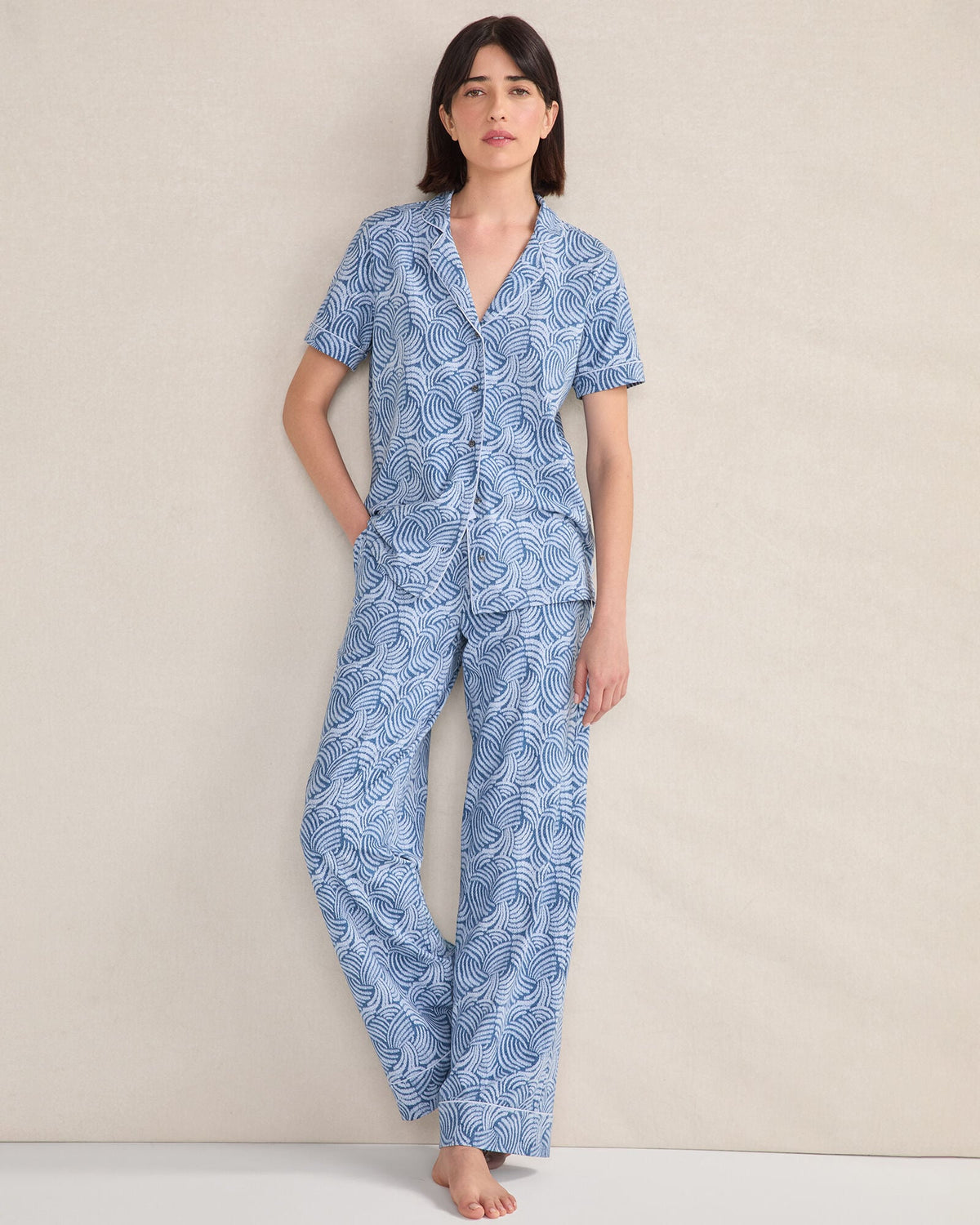 ORGANIC COTTON JERSEY ABSTRACT WAVE SLEEP SET | Talbots