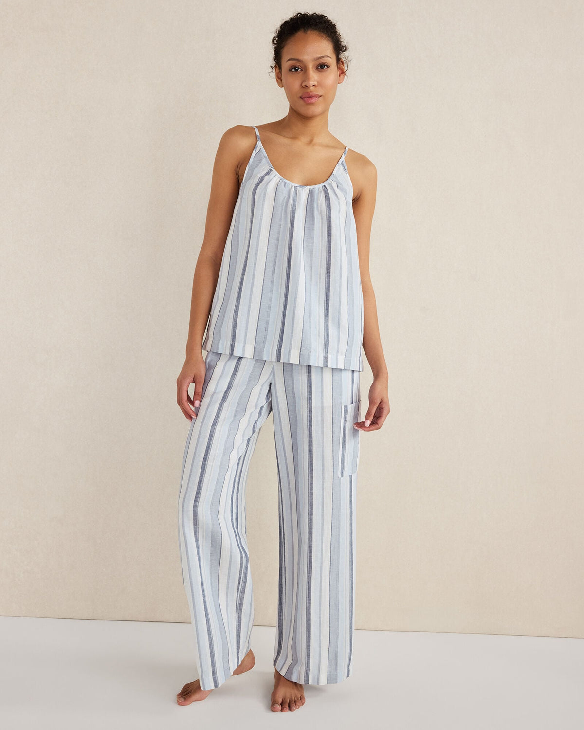 ORGANIC COTTON LINEN COASTAL STRIPE CARGO SLEEP PANTS | Talbots