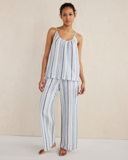 ORGANIC COTTON LINEN COASTAL STRIPE CARGO SLEEP PANTS | Talbots