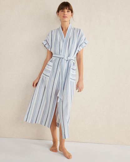 ORGANIC COTTON LINEN COASTAL STRIPE ROBE | Talbots