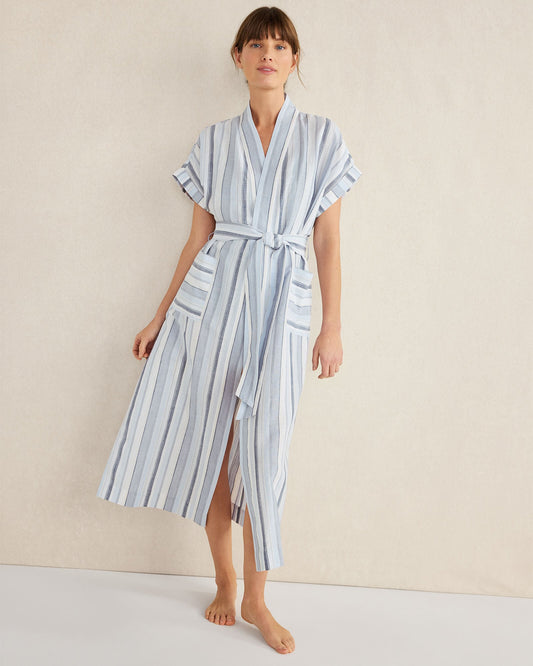 ORGANIC COTTON LINEN COASTAL STRIPE ROBE | Talbots