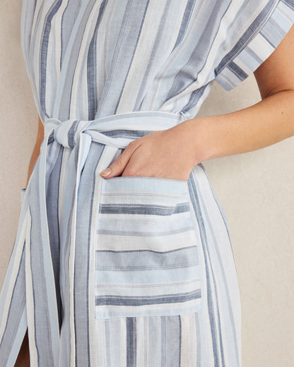 ORGANIC COTTON LINEN COASTAL STRIPE ROBE | Talbots
