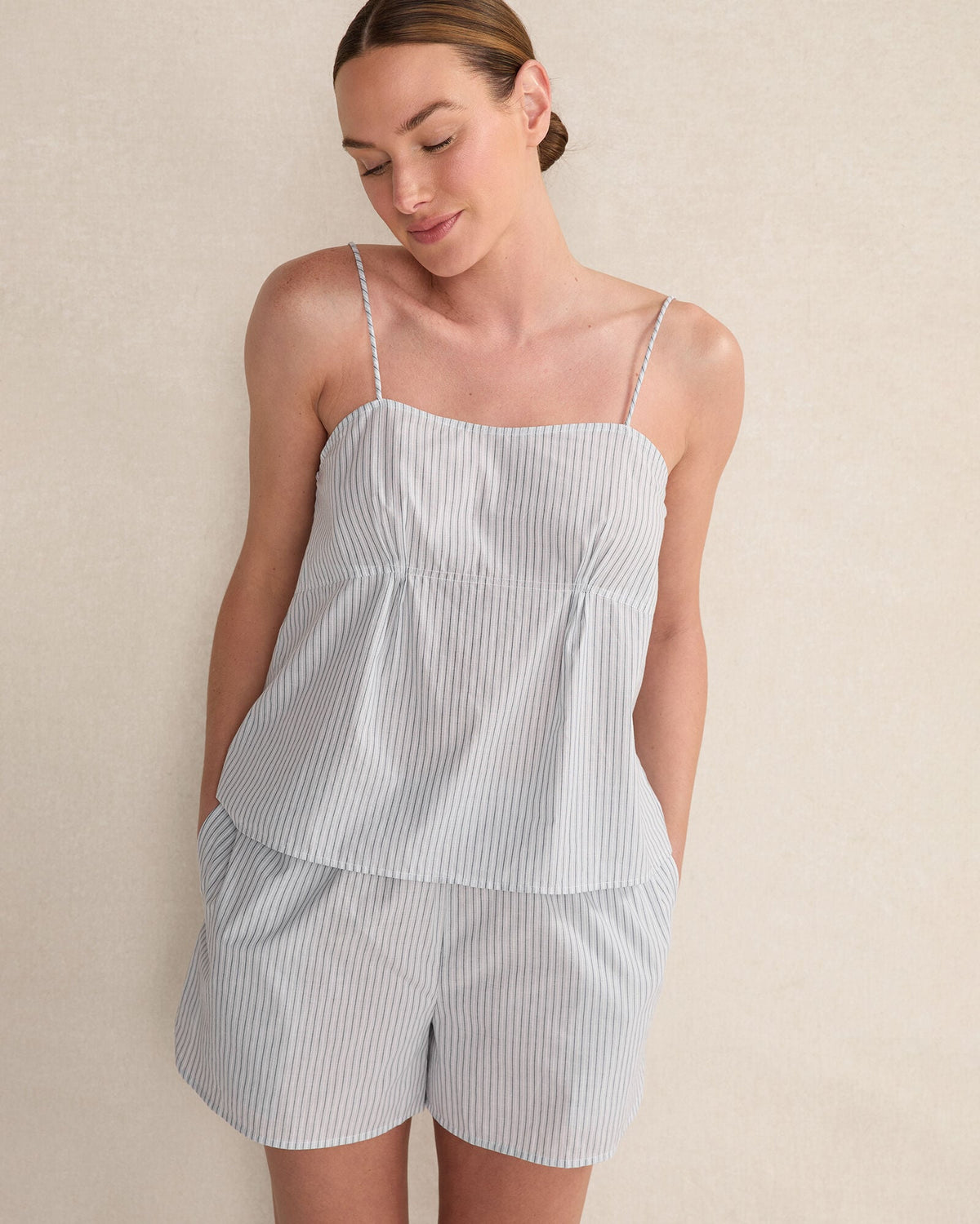 ORGANIC COTTON POPLIN DELICATE STRIPE SLEEP SET | Talbots