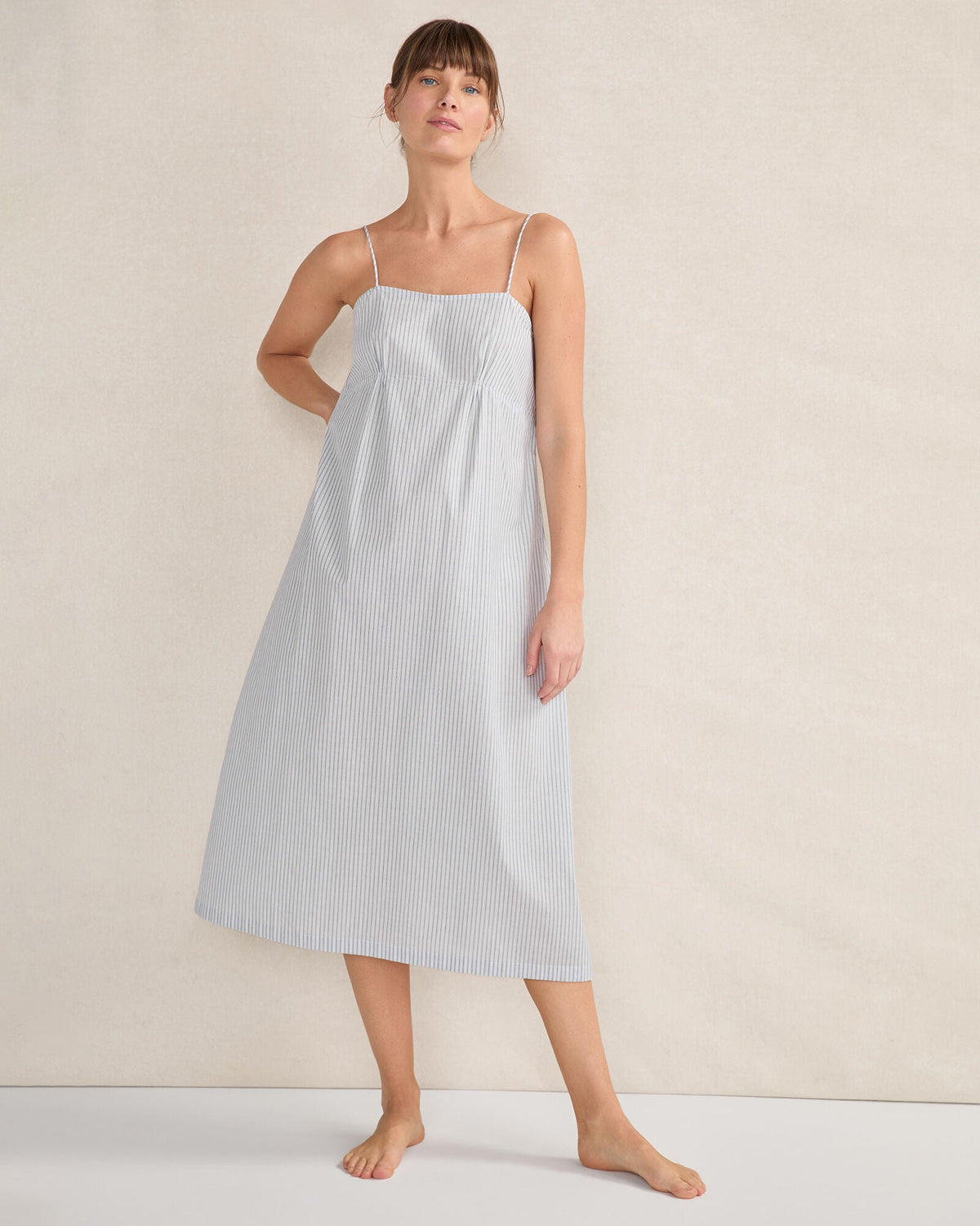 ORGANIC COTTON POPLIN DELICATE STRIPE SLEEP DRESS | Talbots