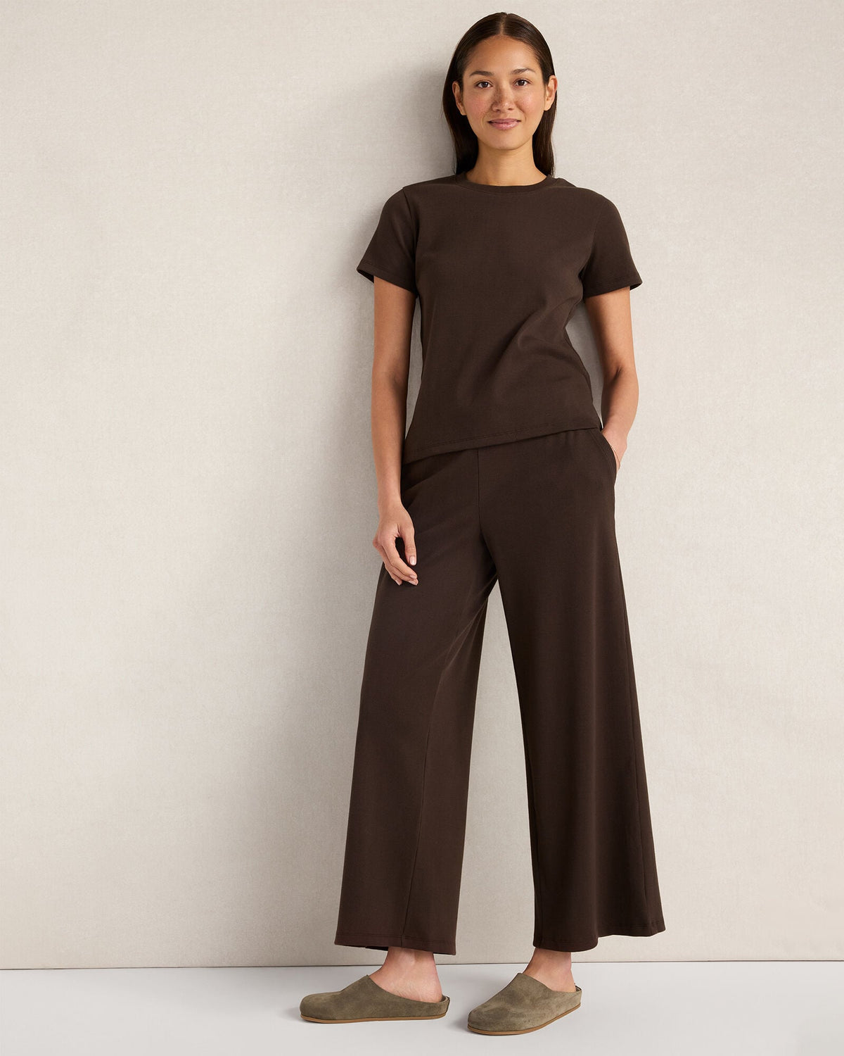 ORGANIC COTTON RIB KNIT WIDE LEG PANTS | Talbots