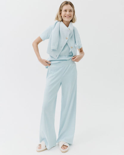 ORGANIC COTTON RIB KNIT WIDE LEG PANTS | Talbots