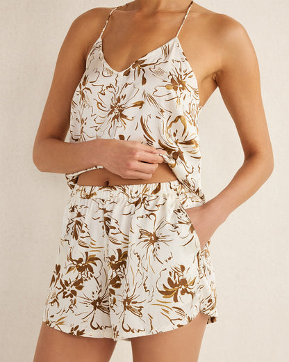 WASHABLE SILK TROPICAL BLOOMS SLEEP SHORTS | Talbots