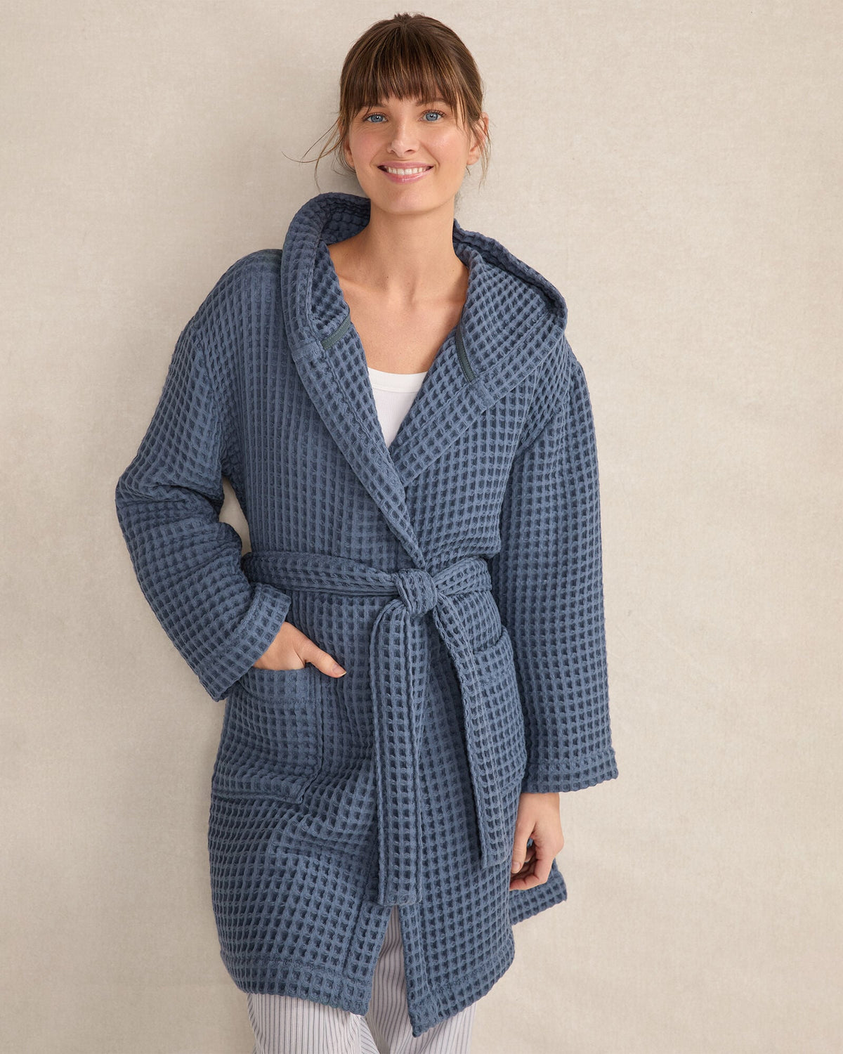 ORGANIC COTTON WAFFLE HOODED ROBE | Talbots