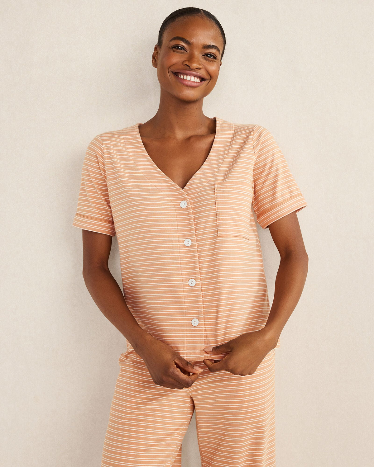 ORGANIC COTTON JERSEY STRIPED SHORT SLEEVE SLEEP TOP | Talbots