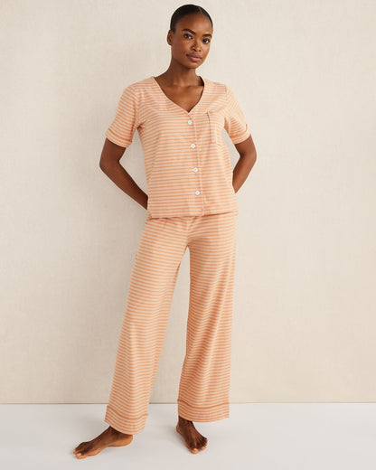 ORGANIC COTTON JERSEY STRIPED SHORT SLEEVE SLEEP TOP | Talbots