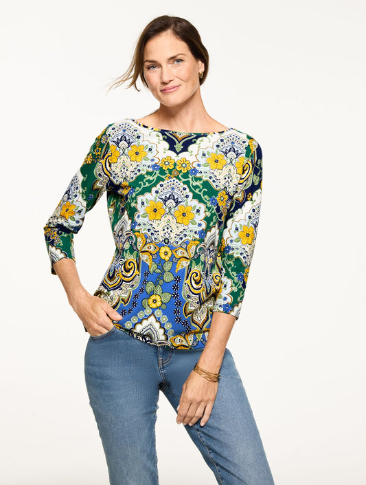 BATEAU NECK TEE - ELABORATE MEDALLION | Talbots