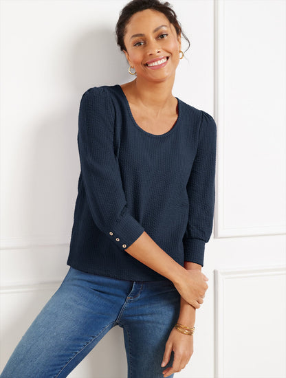 TEXTURED SCOOP NECK TEE | Talbots