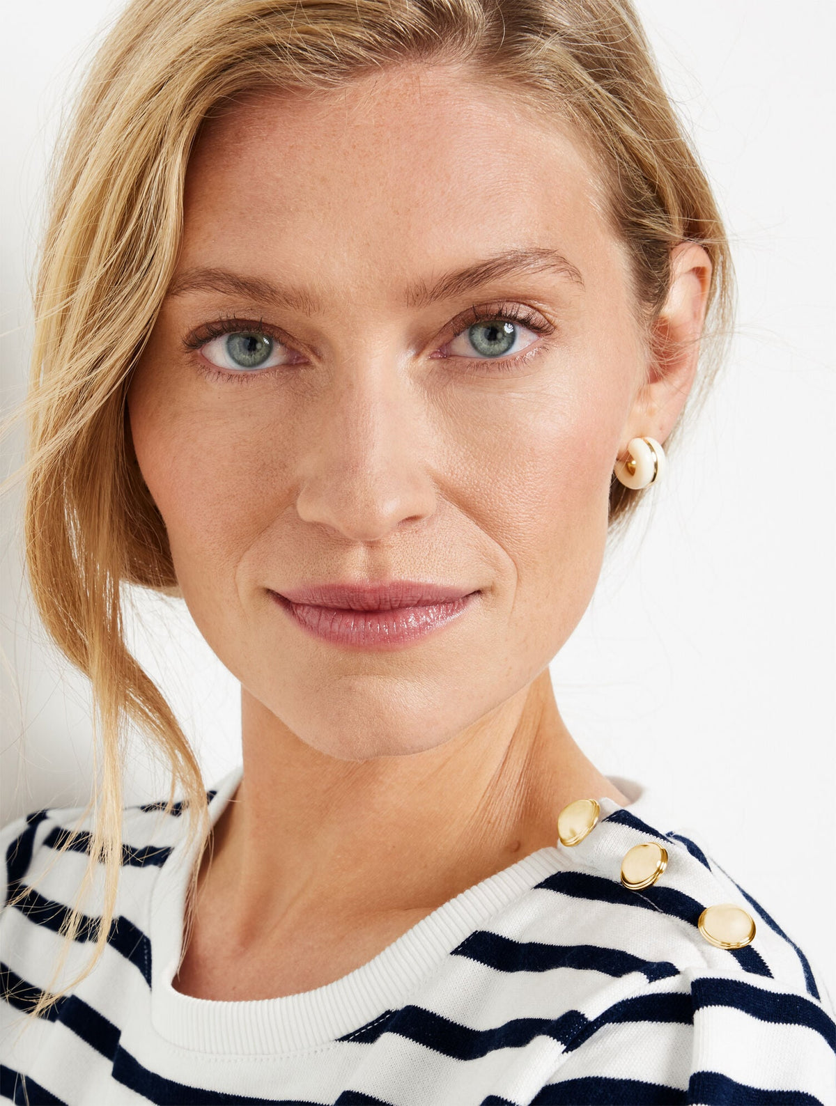 BUTTON SHOULDER CREWNECK SWEATSHIRT - STRIPE | Talbots