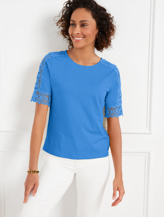 LACE CUFF CREWNECK TEE | Talbots