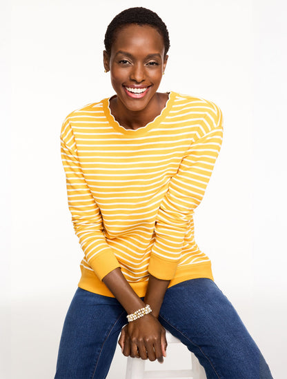 SCALLOPED TRIM FRENCH TERRY SWEATSHIRT - MAYFAIR STRIPE | Talbots
