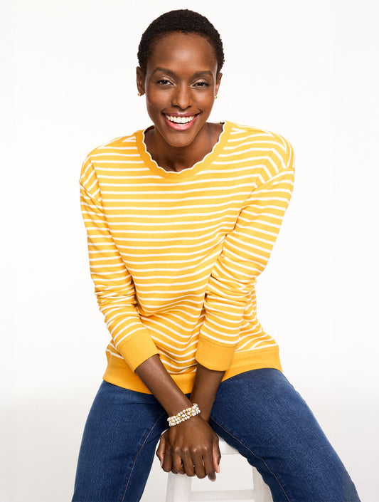 SCALLOPED TRIM FRENCH TERRY SWEATSHIRT - MAYFAIR STRIPE | Talbots