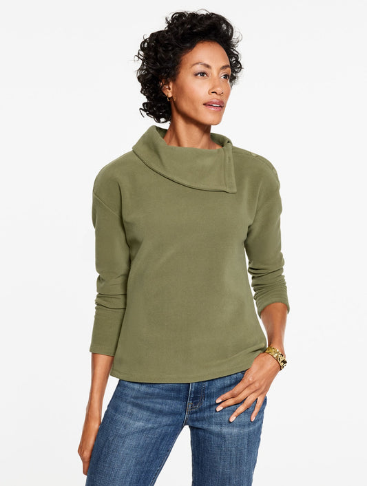 MICROFLEECE BUTTON SHOULDER PULLOVER | Talbots