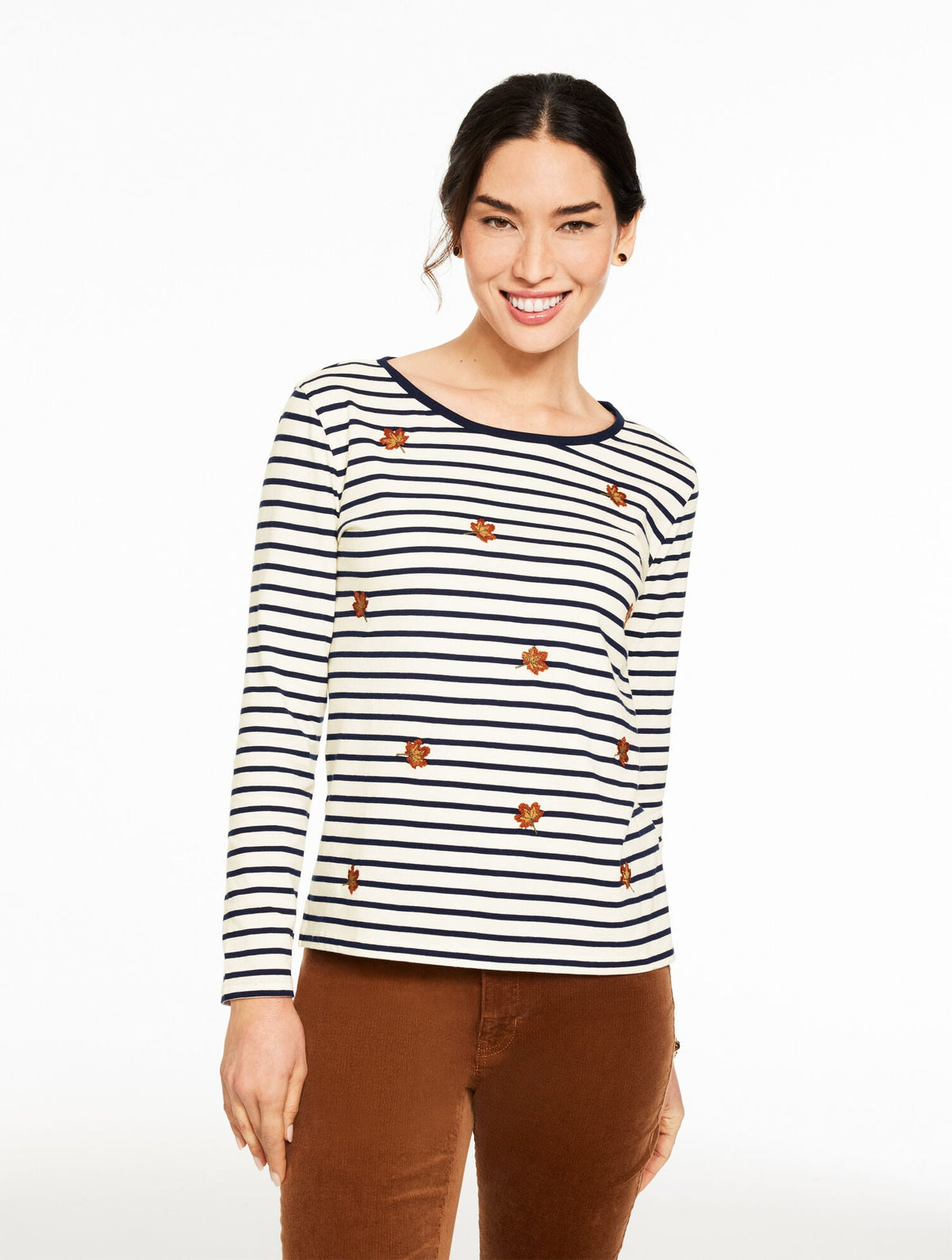 LONG SLEEVE CREWNECK TEE - FALLING LEAVES | Talbots