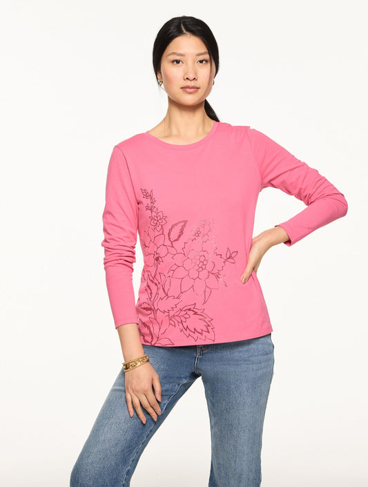 LONG SLEEVE CREWNECK TEE - FOIL FLORAL | Talbots