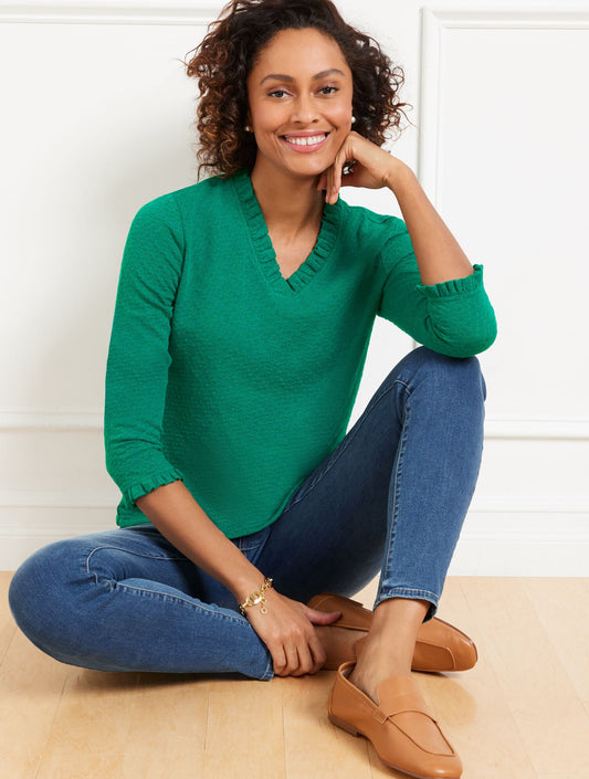 POINTELLE V-NECK PULLOVER | Talbots