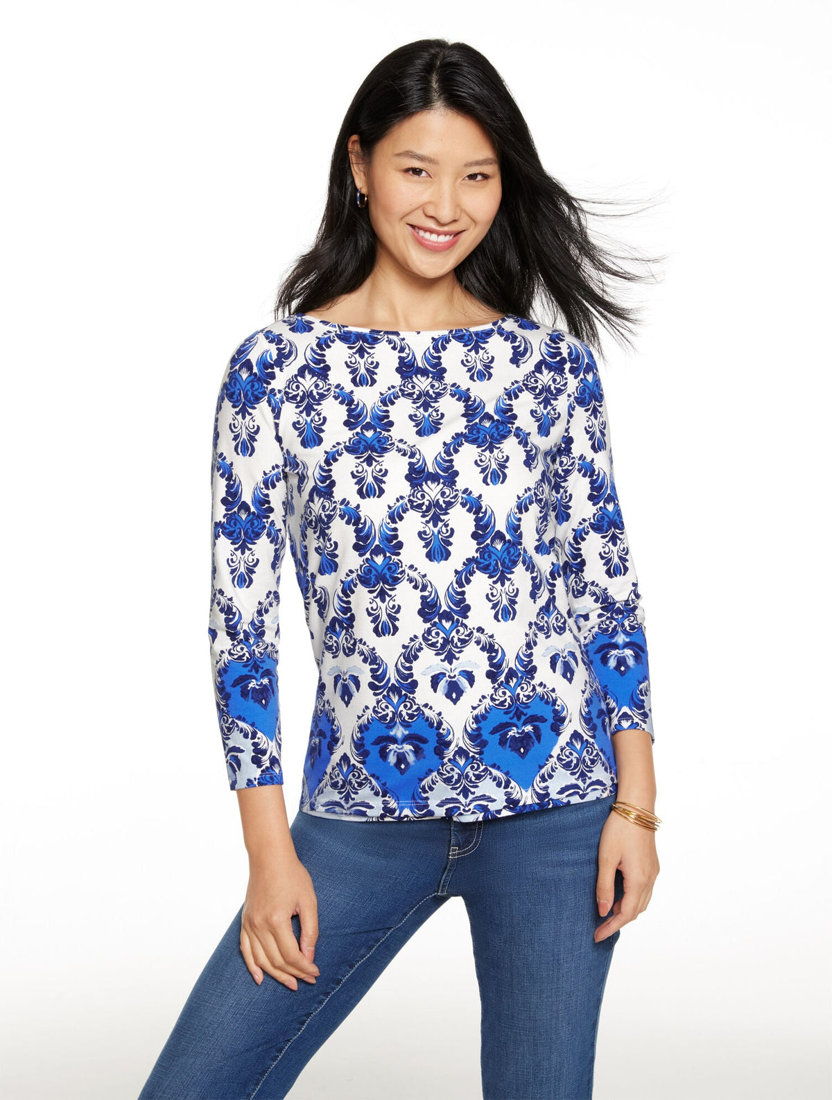 BATEAU NECK TEE - WATERCOLOR DAMASK | Talbots