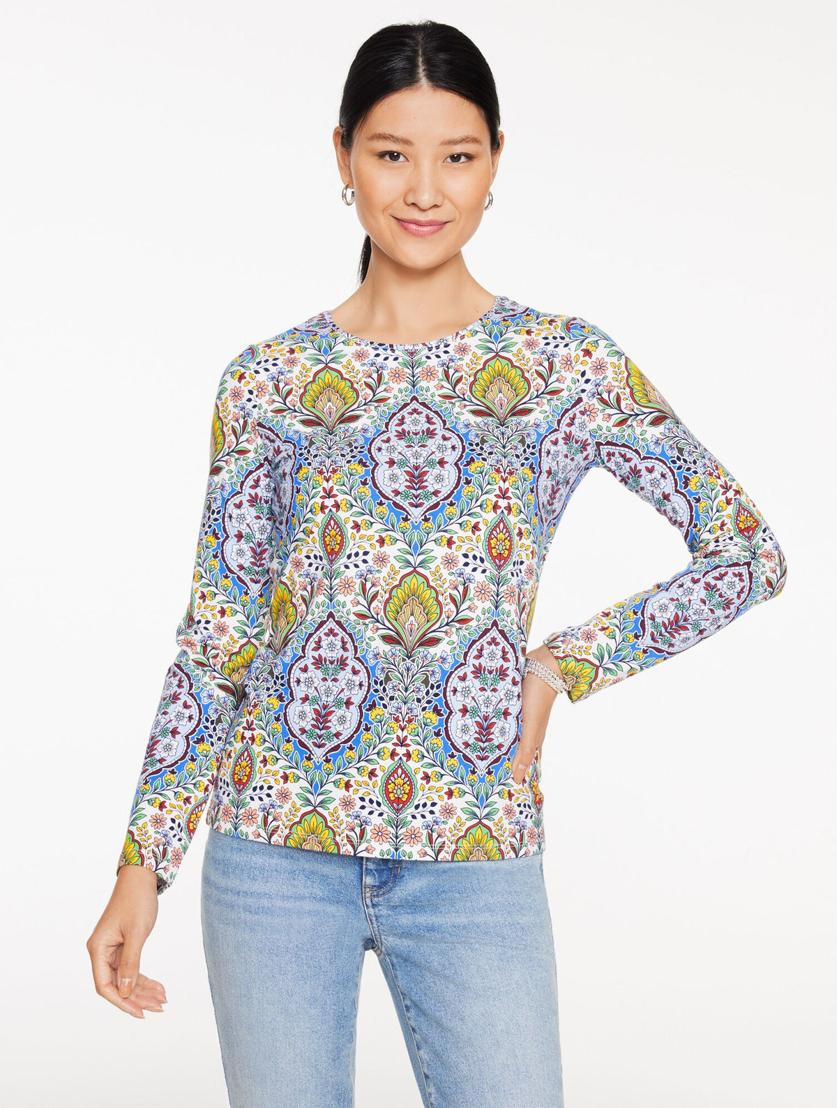 LONG SLEEVE CREWNECK TEE - BOTANICAL MEDALLION | Talbots