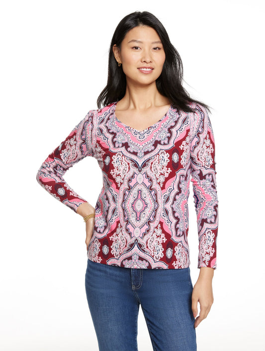 LONG SLEEVE V-NECK TEE - MERRY MEDALLIONS | Talbots