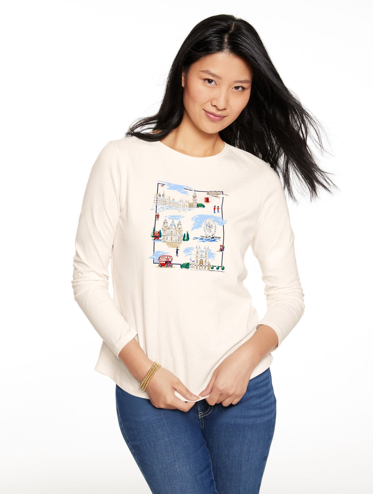 LONG SLEEVE CREWNECK TEE - LONDON TOILE | Talbots