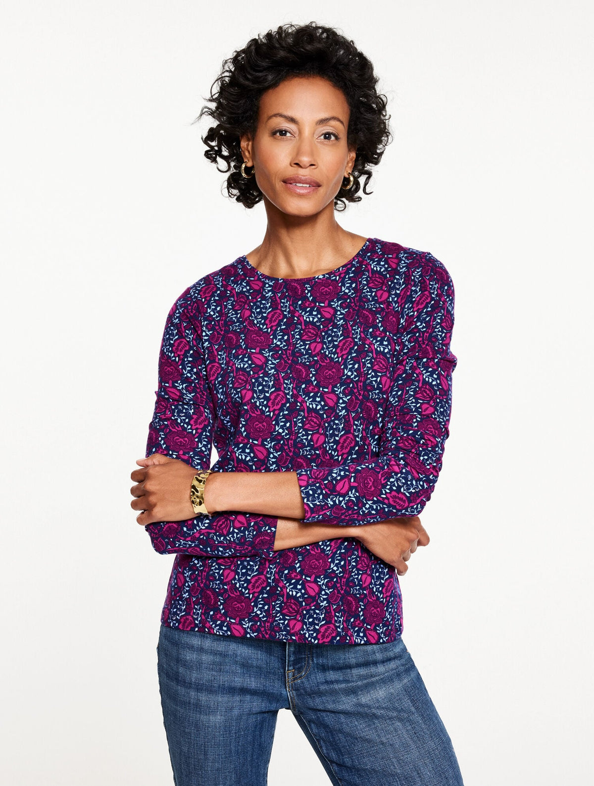 LONG SLEEVE CREWNECK TEE - LEAFY FLORAL | Talbots