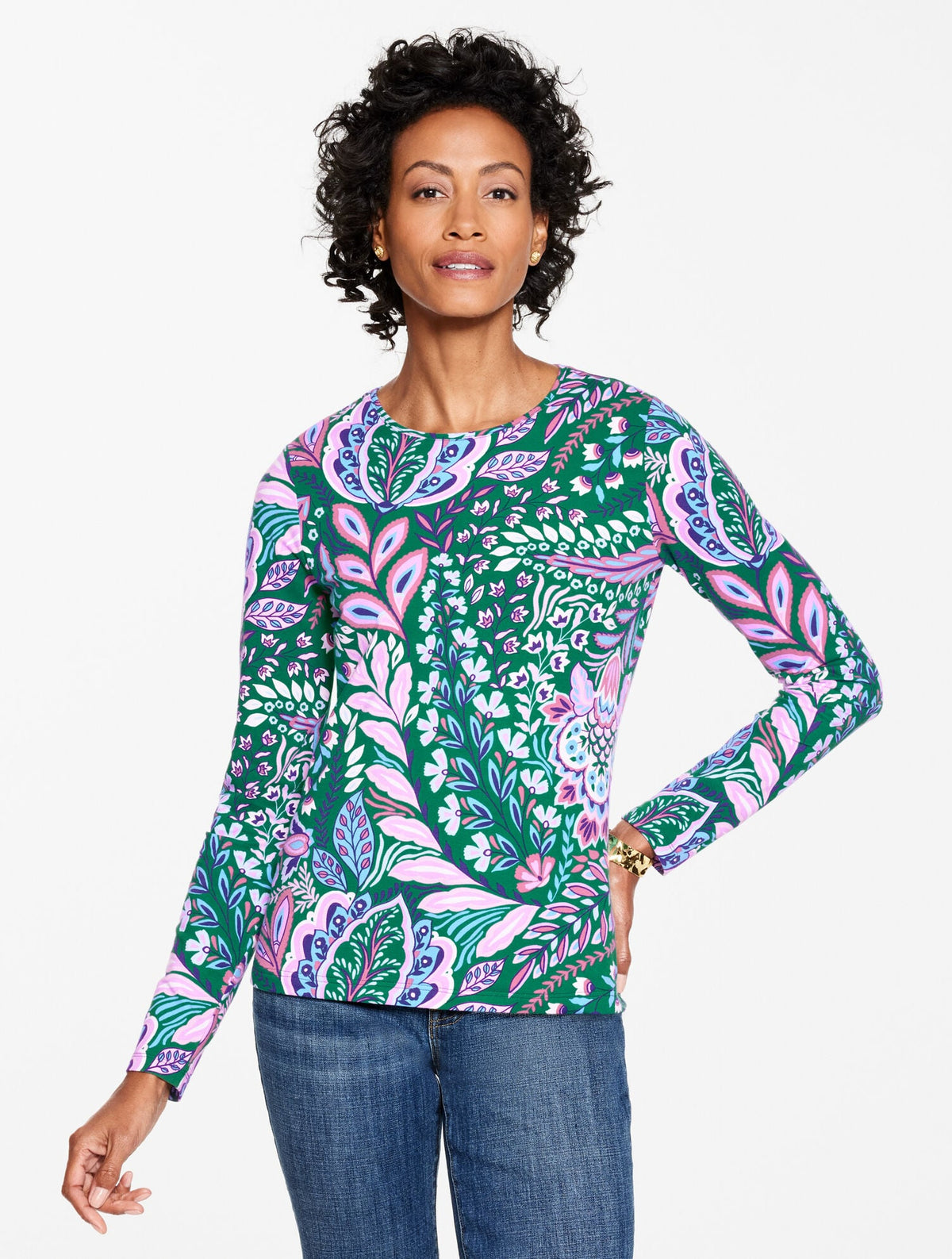 LONG SLEEVE CREWNECK TEE - BOTANICAL PAISLEY | Talbots