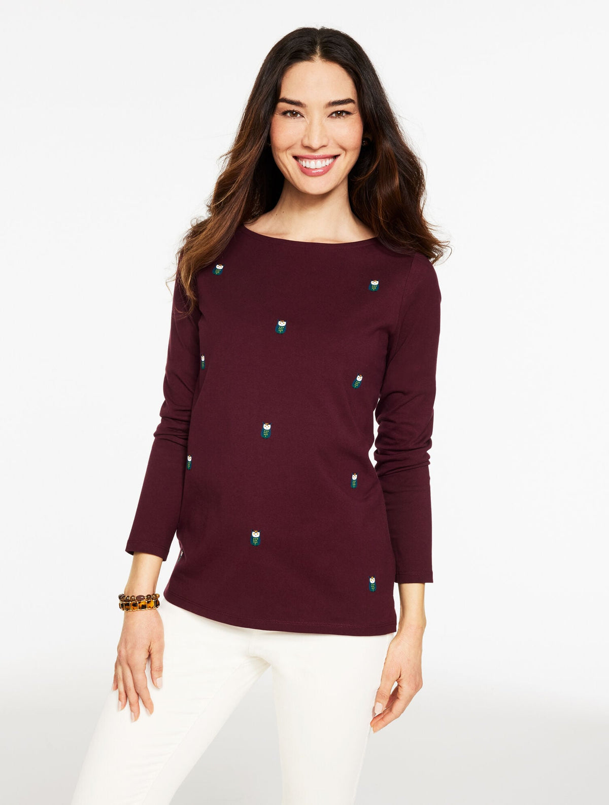 LONG SLEEVE BATEAU NECK TEE - OWL | Talbots