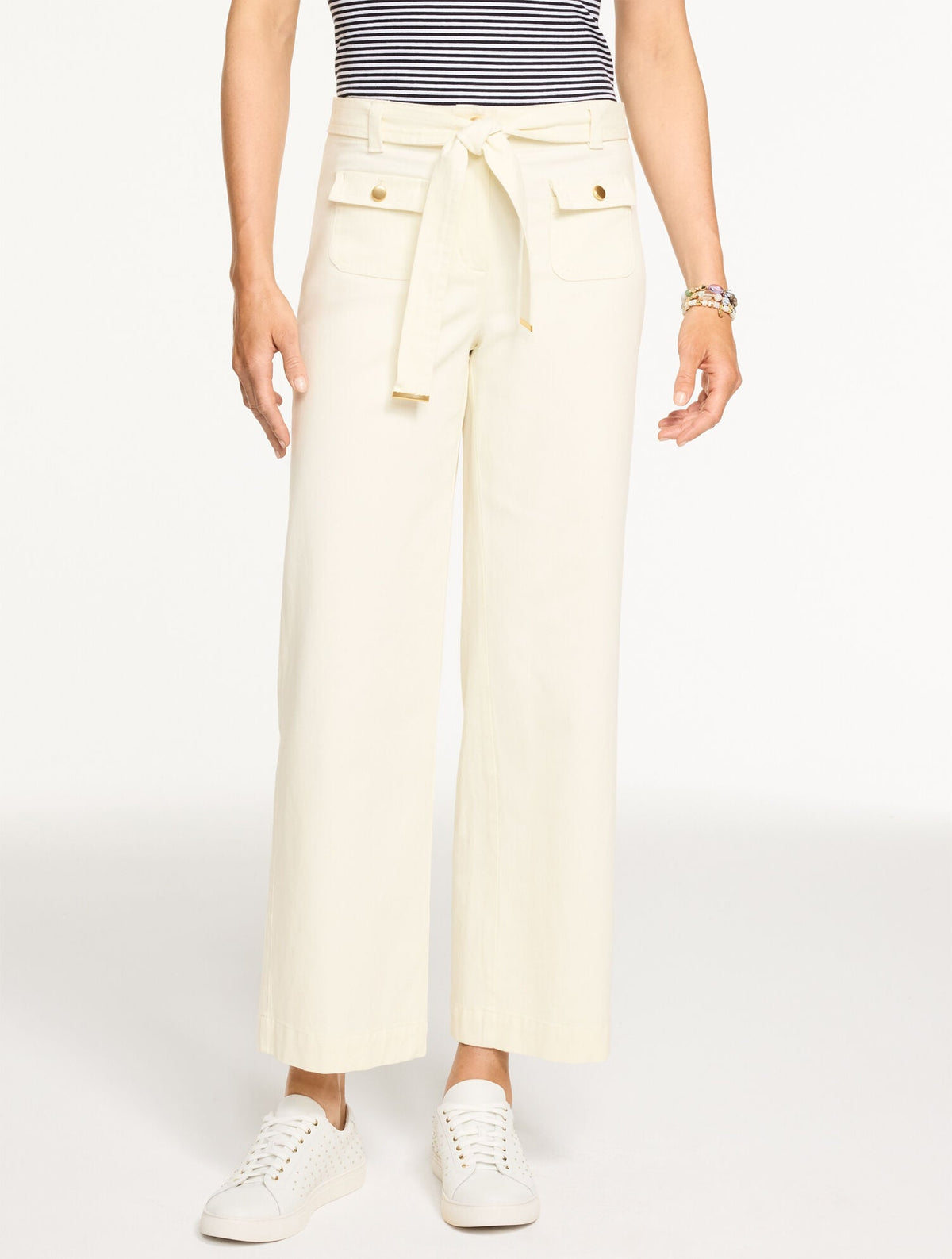WIDE ANKLE BELTED TWILL PANTS | Talbots