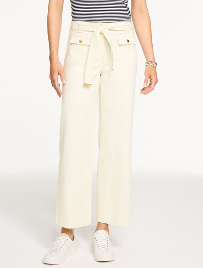 WIDE ANKLE BELTED TWILL PANTS | Talbots