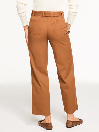WIDE ANKLE BELTED TWILL PANTS | Talbots