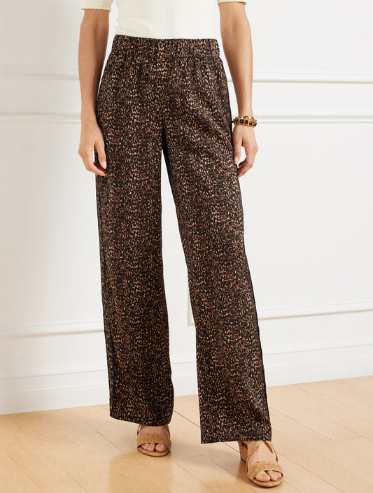 WIDE LEG PULL-ON PANTS - DELICATE LEOPARD | Talbots