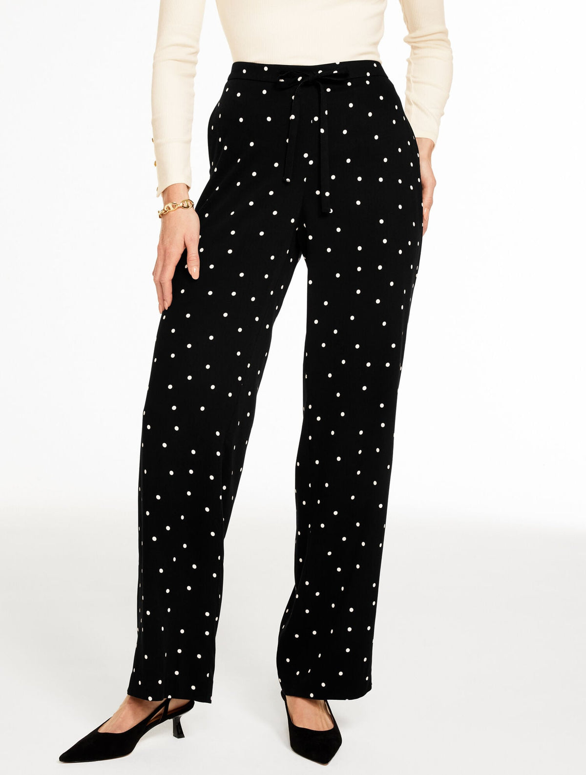 WIDE LEG PULL-ON PANTS - LUMINOUS DOTS | Talbots