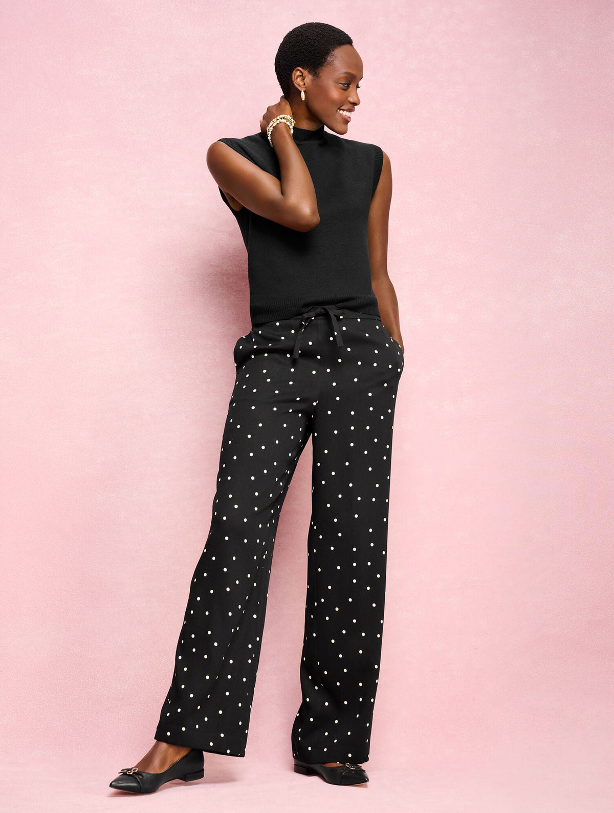 WIDE LEG PULL-ON PANTS - LUMINOUS DOTS | Talbots