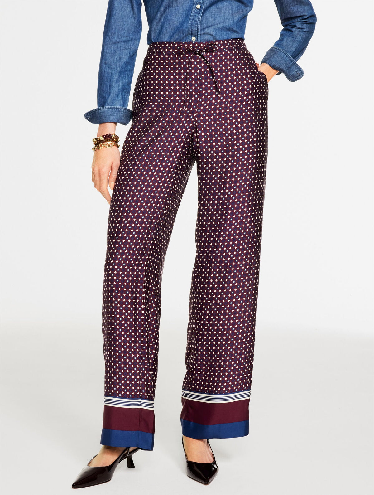 WIDE LEG PULL-ON PANTS - RADIANT BORDER | Talbots