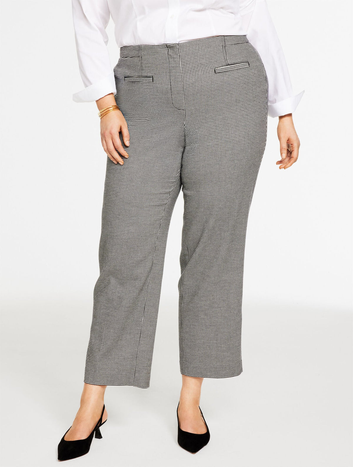 PLUS EXCLUSIVE SLIM WIDE ANKLE PANTS - HARVEST HOUNDSTOOTH | Talbots